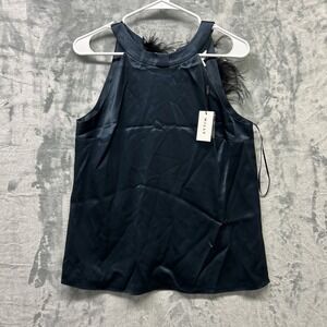 Milly Shirt Womens Small Blue Vienna Hammered Satin Feather Top